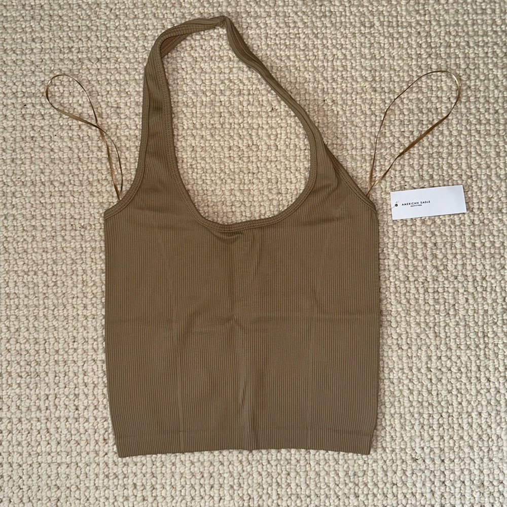 American Eagle Brown Ribbed Halter Top